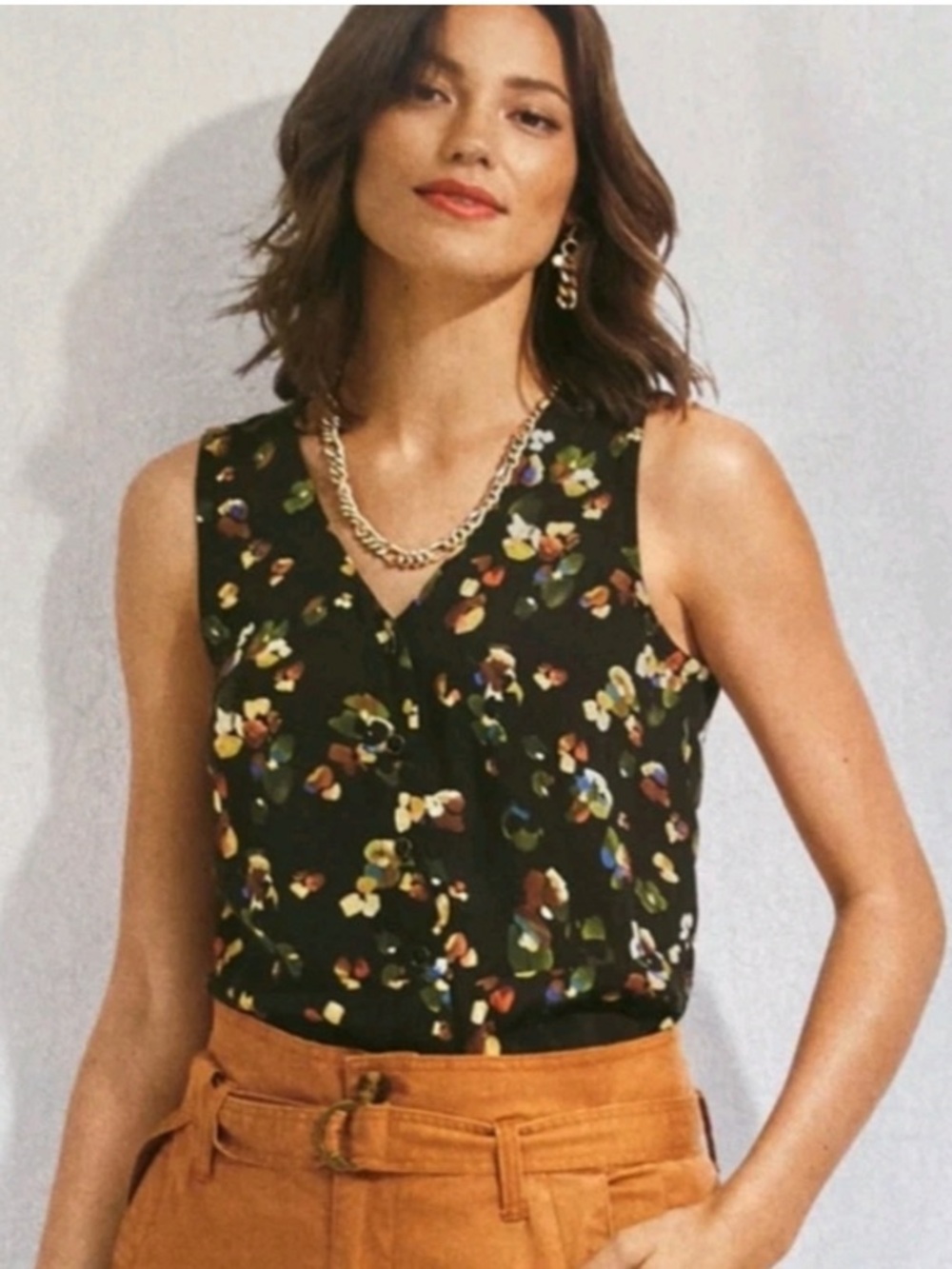 Cabi Flamo Top Sleeveless Floral Print Size XS